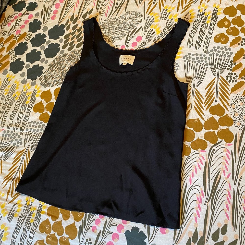 Sézane Lucie Scalloped Black Silk Tank Size 32